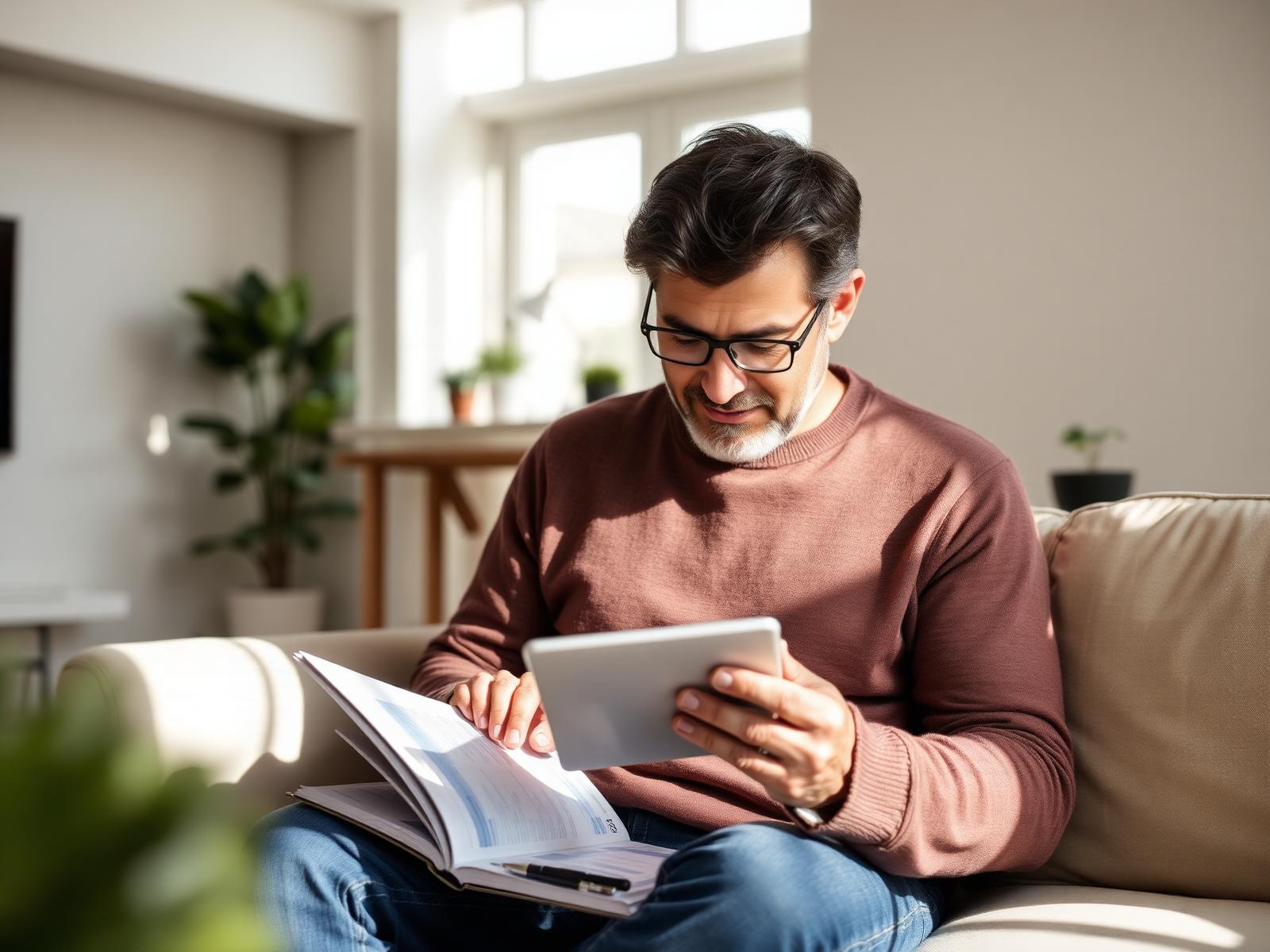 Persona revisando una guía financiera en una tablet